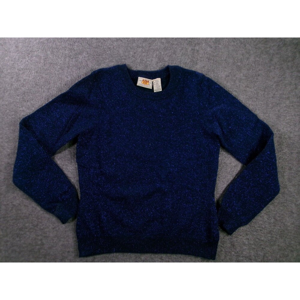 Route 66 Sweater Women L Blue Sparkle Metallic Lurex Pullover Wool Blend